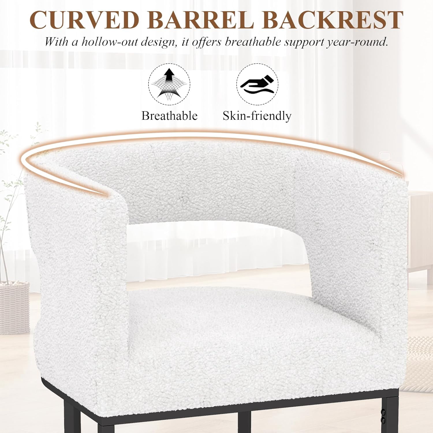 Westice Counter Height Stools for Kitchen Island Set of 2, 28" Barral Bar Stools with Backrest, Black Metal Frame, Upholstered Linen Fabric Stools for Pub, Club, Dining Room, Beige