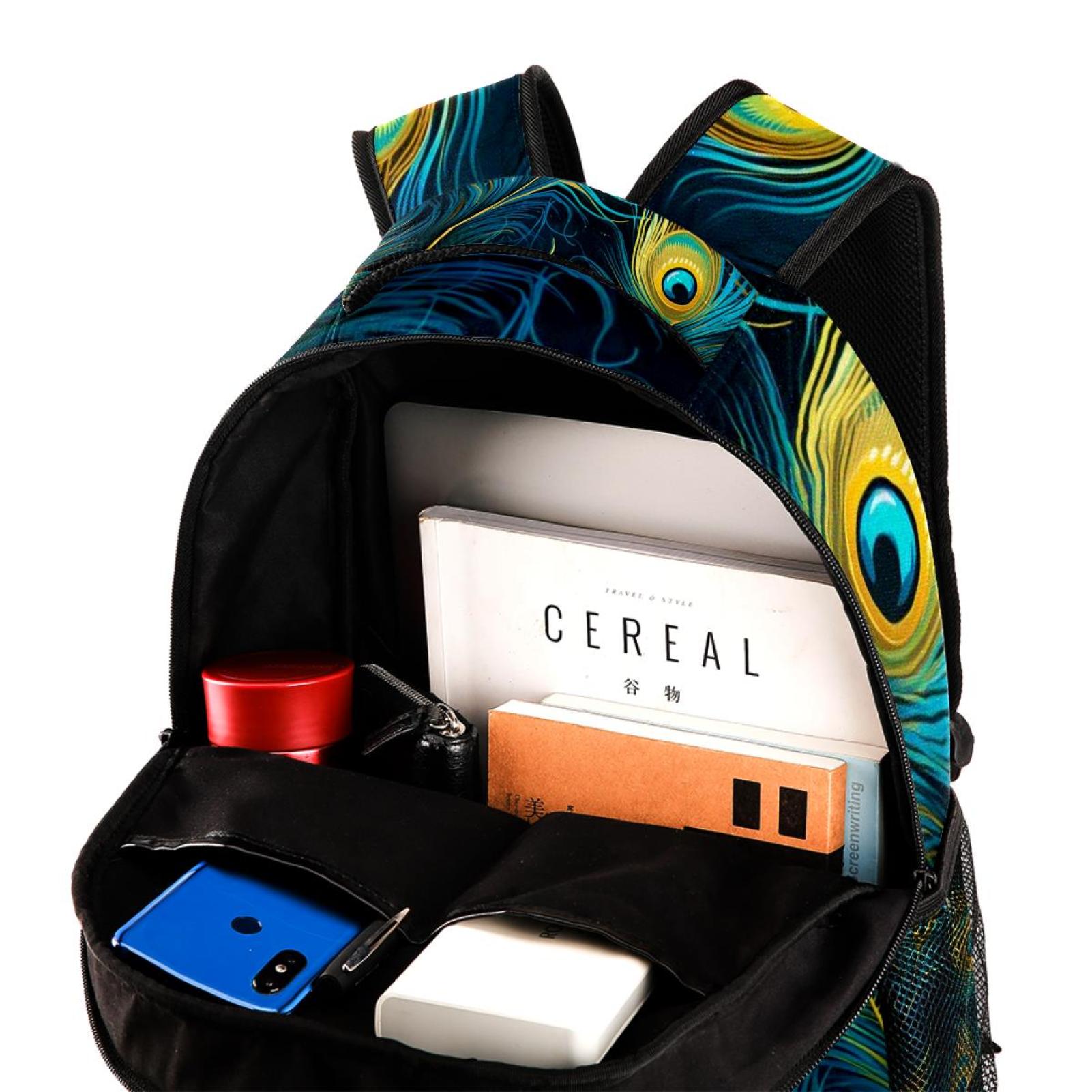 Peacock Mandala Laptop Backpack Travel Bag Lightweight Himalayan Cotton Colorful Colorfull Peacock Wayuu Mochila Bag – Best of Colombia main image 2