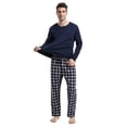 thumbnail image 3 of Amaxer Men's Loungewear Pajama Set Knit Long Sleeve T-Shirt and Fleece Pants 100% Cotton Black&Cream Plaid L, 3 of 7