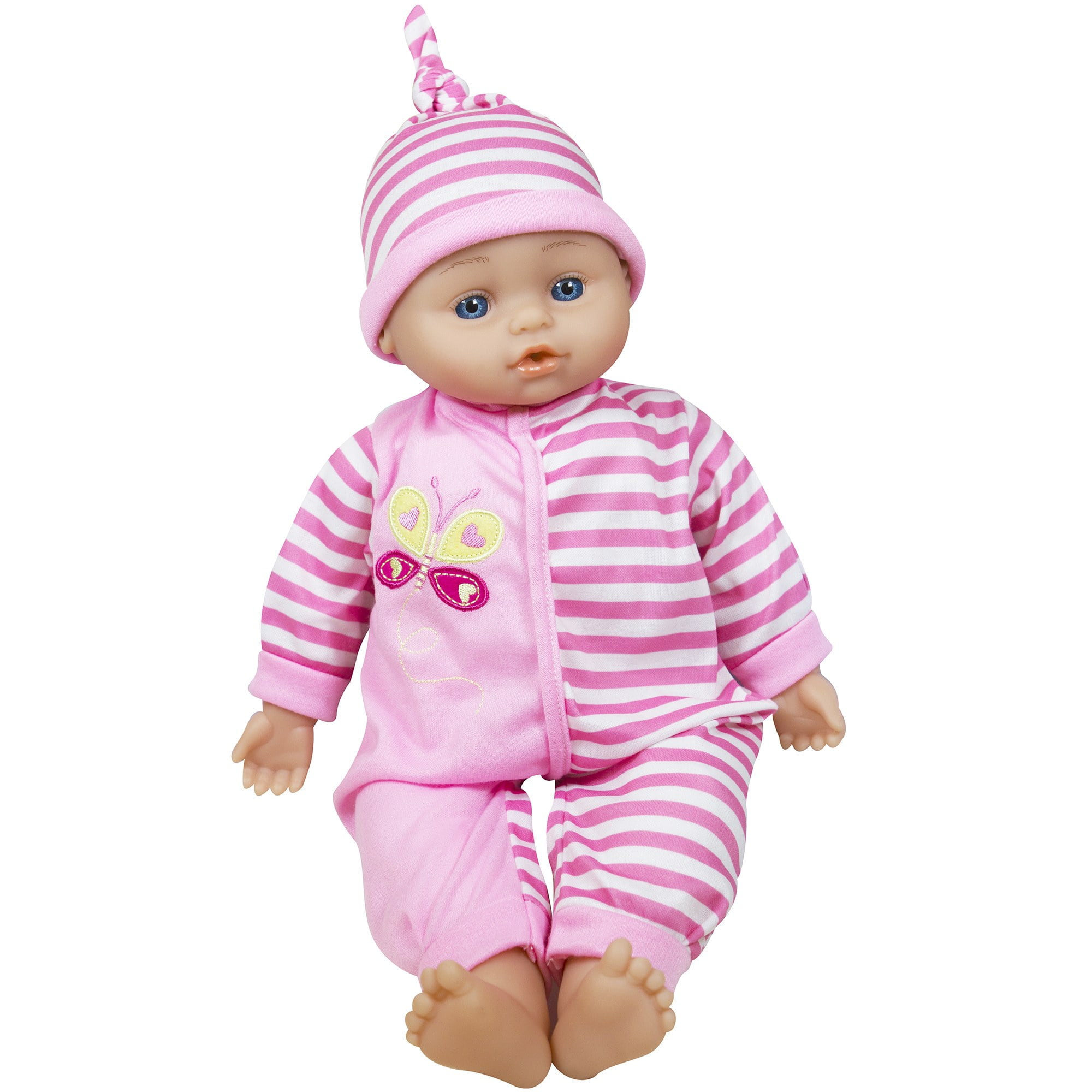 Lissi: 16" Talking Baby Doll - Pink & White Striped Butterfly Onesie, Matching Hat, 24 Interactive Sounds, Soft Body, Roleplay Toy, Kids-Toddlers 2+
