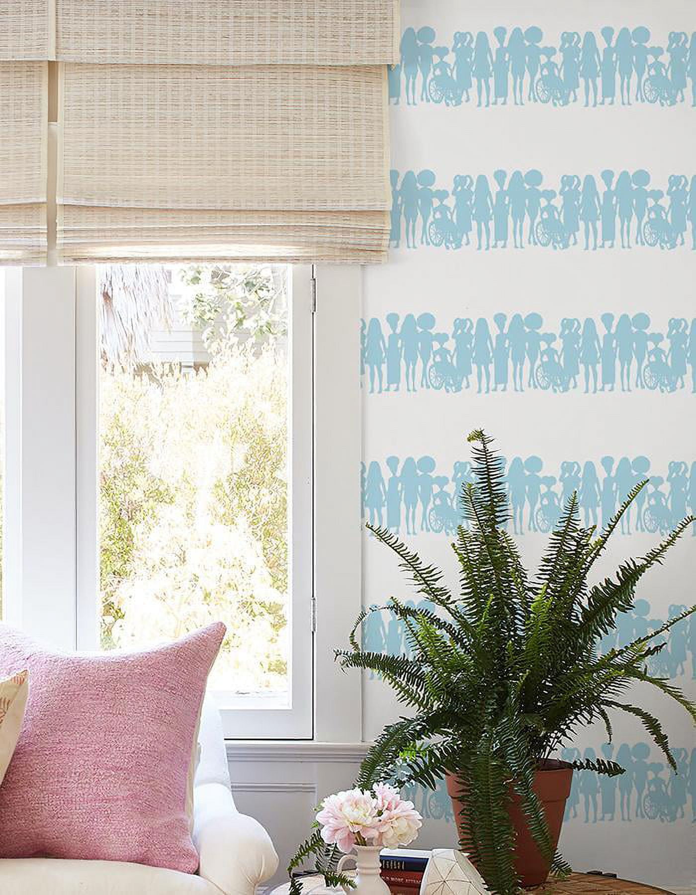 Fashionista Silhouettes Stripe Removable Vinyl Wallpaper by Barbie - Baby Blue