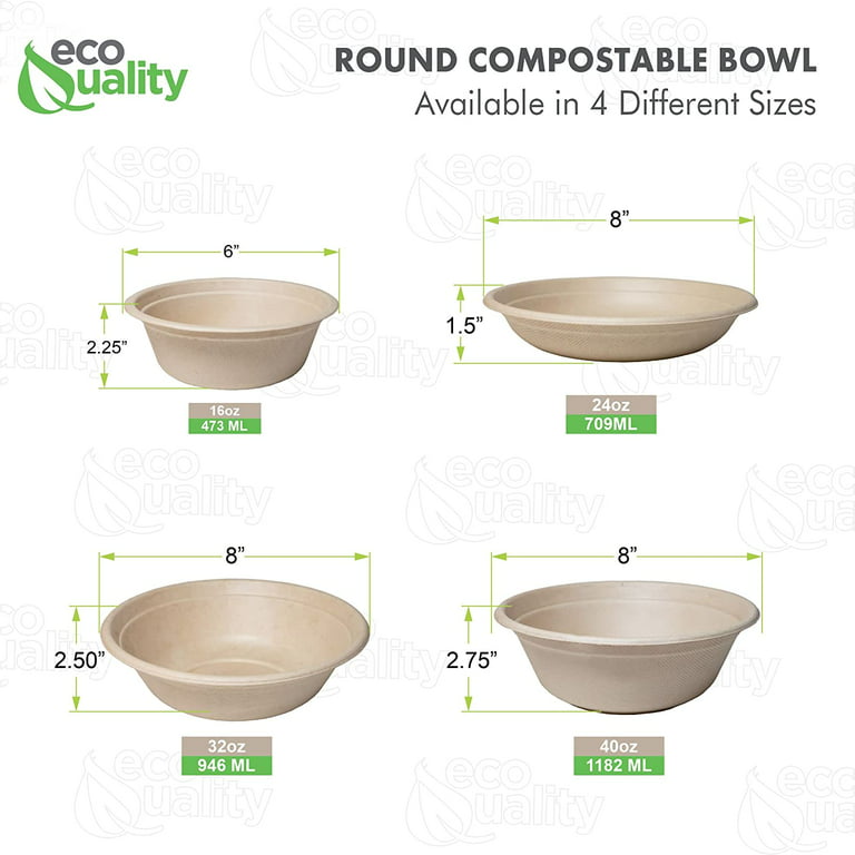100 Pack] 32 oz Round Disposable Compostable Paper Bowls with Lids  Heavy-Duty, Eco-Friendly Natural Bagasse Unbleached, Heat Resistant, 100%  Biodegradable Salad Bowls Alternative to Plastic 