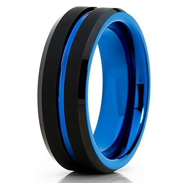 Silly Kings - Blue Tungsten Wedding Band Tungsten Carbide Ring 8mm ...