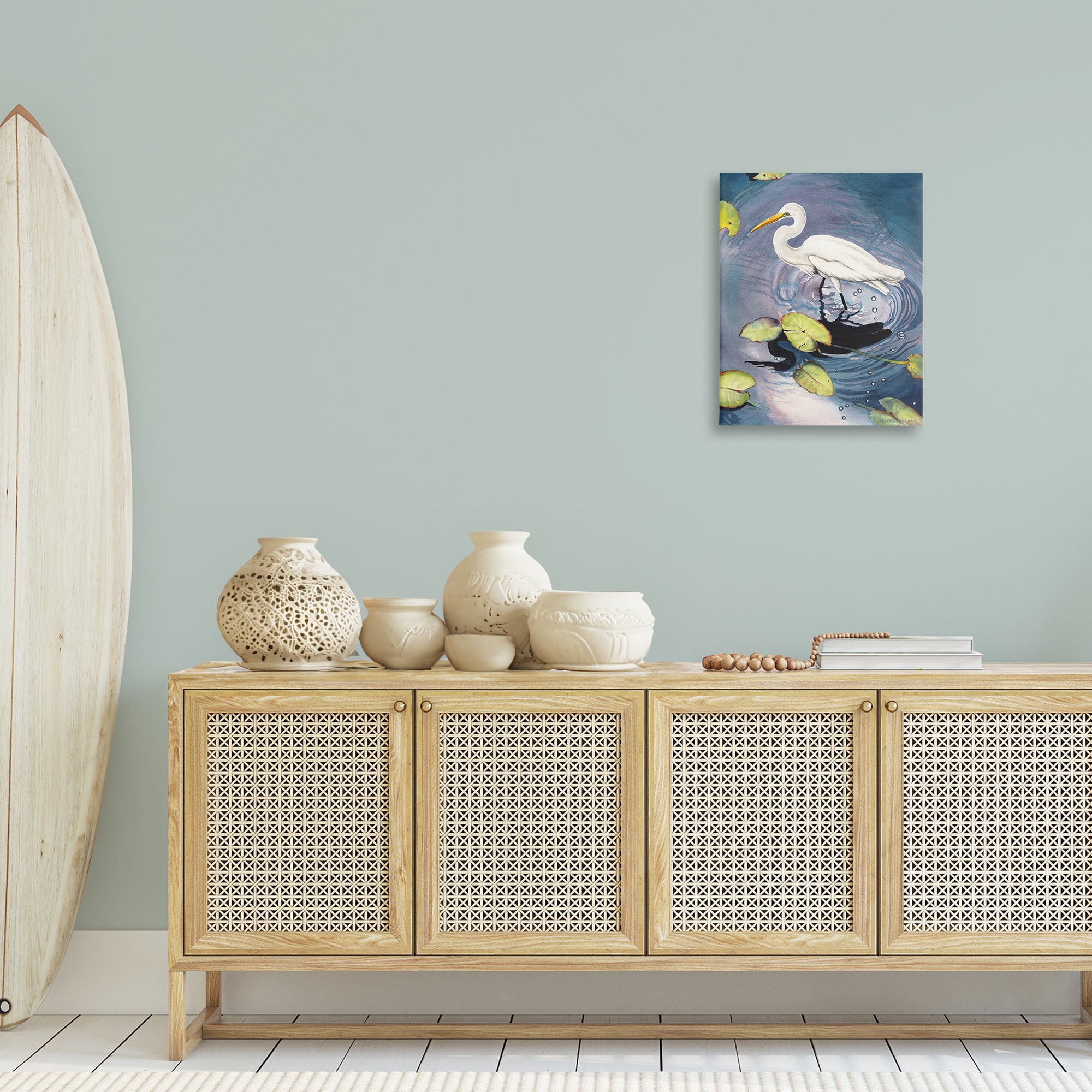 Stupell Industries Heron with Pond Ripples Animals & Insects Painting Gallery Wrapped Canvas Art Print Wall Art, 16 x 20