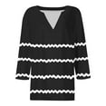 thumbnail image 4 of CLOISE Womens Tees Plus Size Fall Cute Striped Tees V-Neck 3/4 Sleeve Tops Oversized Basic Shirts Flowy Clothes Black 4XL, 4 of 5
