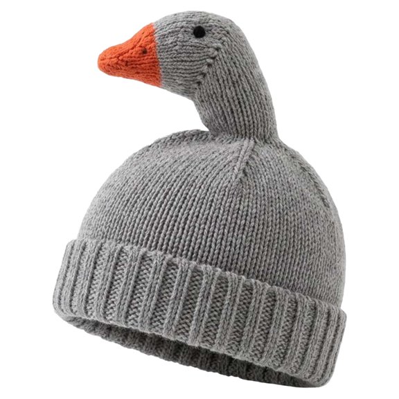 Wxirdrow Baby Beanie Winter Knit Hat Goose Knit Hat Cute Goose Shaped Warm Winter Hat Soft Stretchy Knitted With Fold Over Cuff Grey,6M-2Y