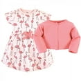 thumbnail image 3 of Touched by Nature Baby and Toddler Girl Organic Cotton Dress and Cardigan, Pink Flamingo, 5 Toddler, 3 of 3