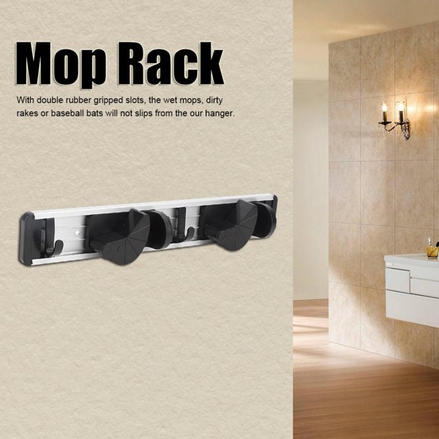 Soporte Para Escoba Montado En La Pared, Organizador Con Ranuras De Goma, Estante De Almacenamiento Para Cocina Y Baño