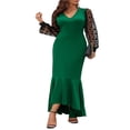 thumbnail image 3 of JustVH Long Mesh Sleeve Formal Party Cocktail Midi Pencil Dresses Women's Plus, XL-4XL, 3 of 6