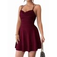 thumbnail image 3 of Jaimenalin Womens V Neck Sleeveless Mini Dress Ruched Waist Tiered Ruffle Hem A Line Short Dresses Wine Red S, 3 of 8