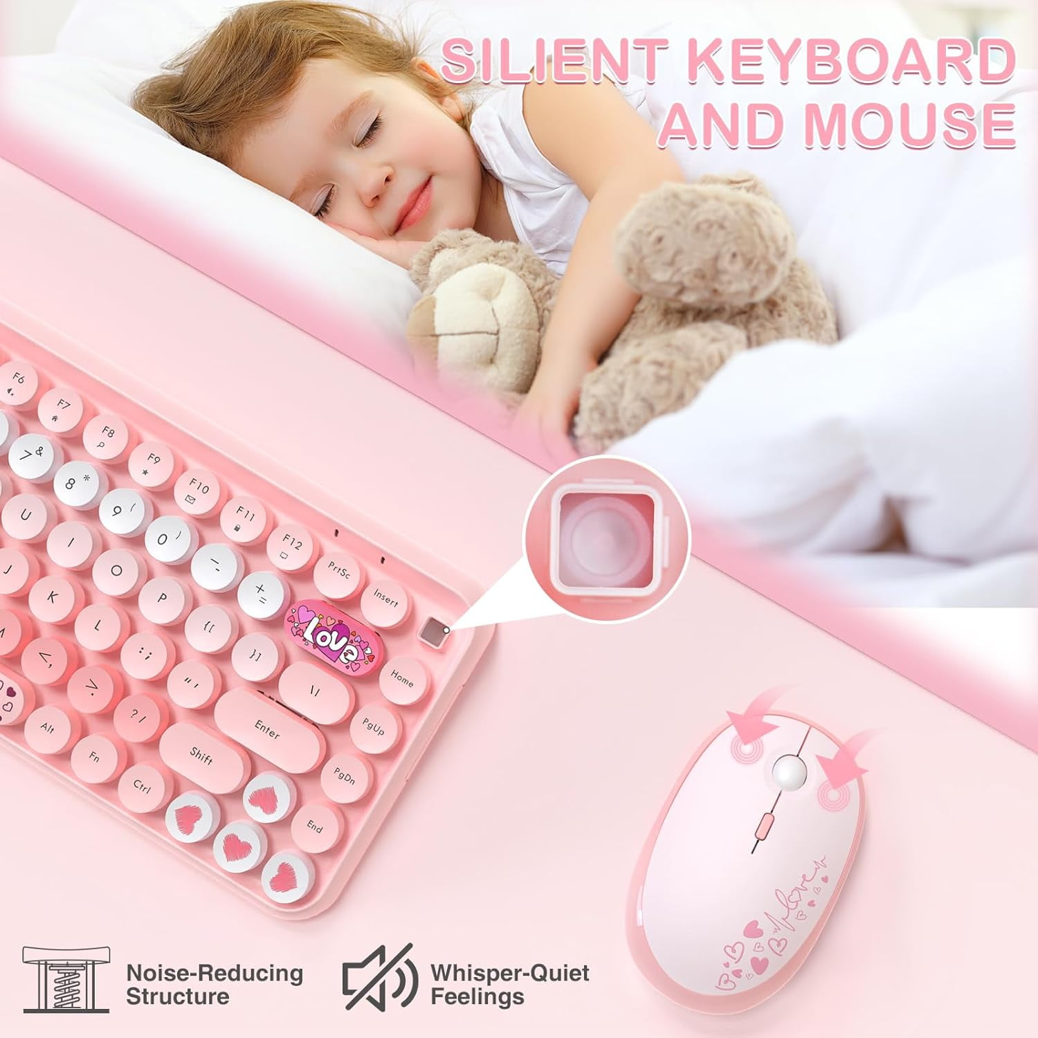 AJAZZ 308i Color Gradient Wireless Keyboard and Mouse Set, Retro Typewriter Keyboard with Cute Theme Round Keycaps for Mac/Windows/PC/Laptop