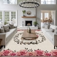 thumbnail image 3 of Large Area Rugs for Living Room Bedroom, Pink Roses 6'x9' Rug Washable Carpet Runner Indoor Outdoor, Spring Horseshoes Floral Leaves Rustic Non Slip Floor Mats Rug for Kitchen, Playroom, 3 of 8