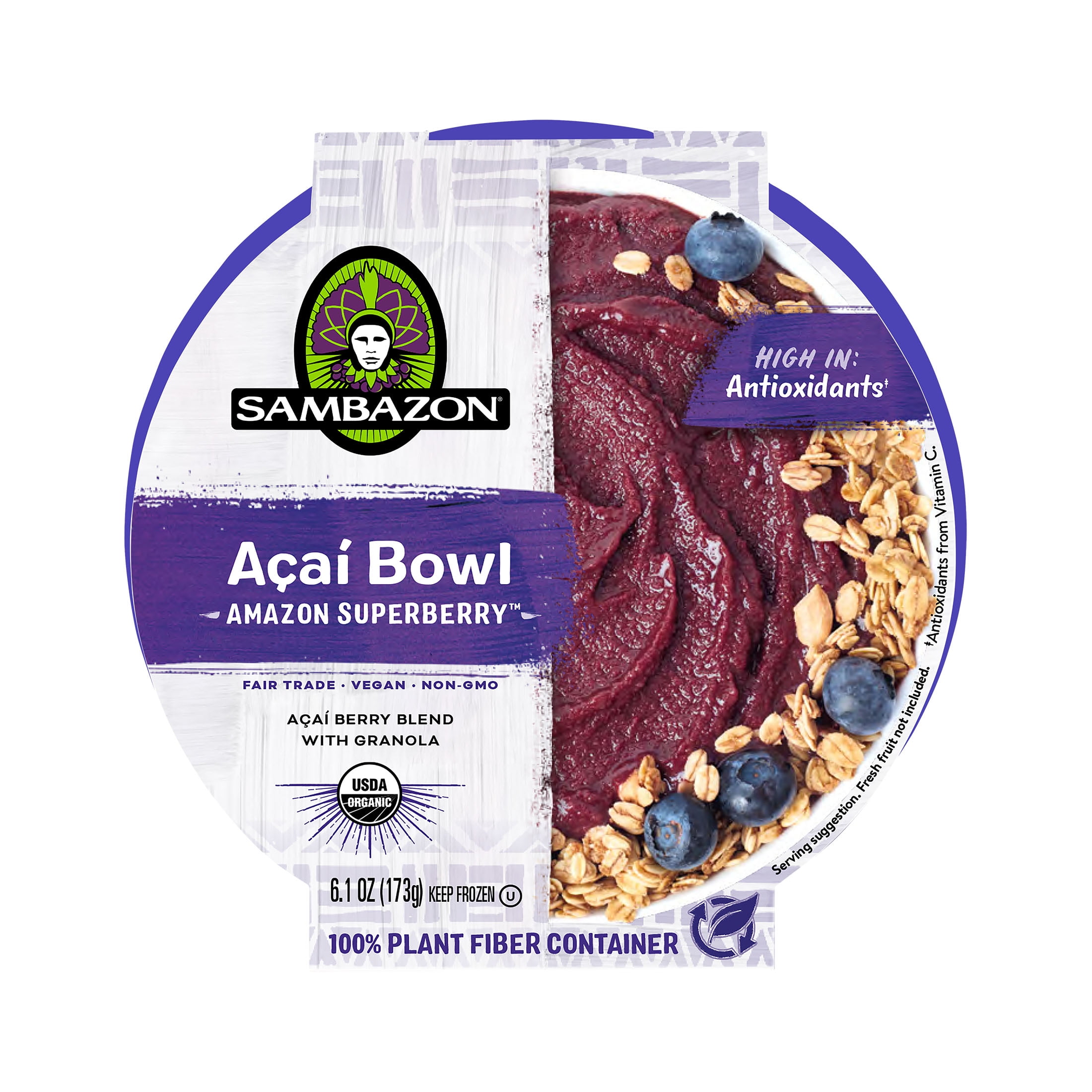 Sambazon Superberry Acai Bowl, Plant-Based Meal, 6.1 oz Cup, 1 Count (Frozen)
