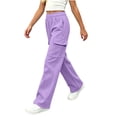 thumbnail image 6 of Girls Fleece Lined Sweatpants Wide Leg Cargo Sweatpants Elastic Waist Multi Pocket Casual Trousers, 6 of 8