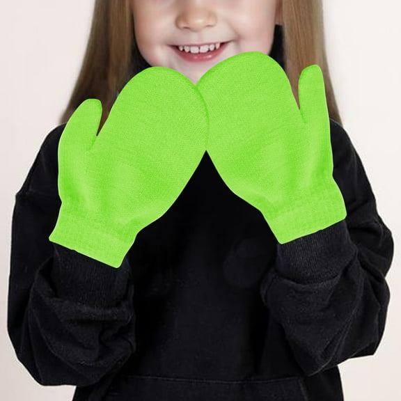 NAISIBABY Boys Girls Winter Gloves, Knitting Cotton Mittens Solid Color Kids Soft Stretchy Gloves Green Free Size
