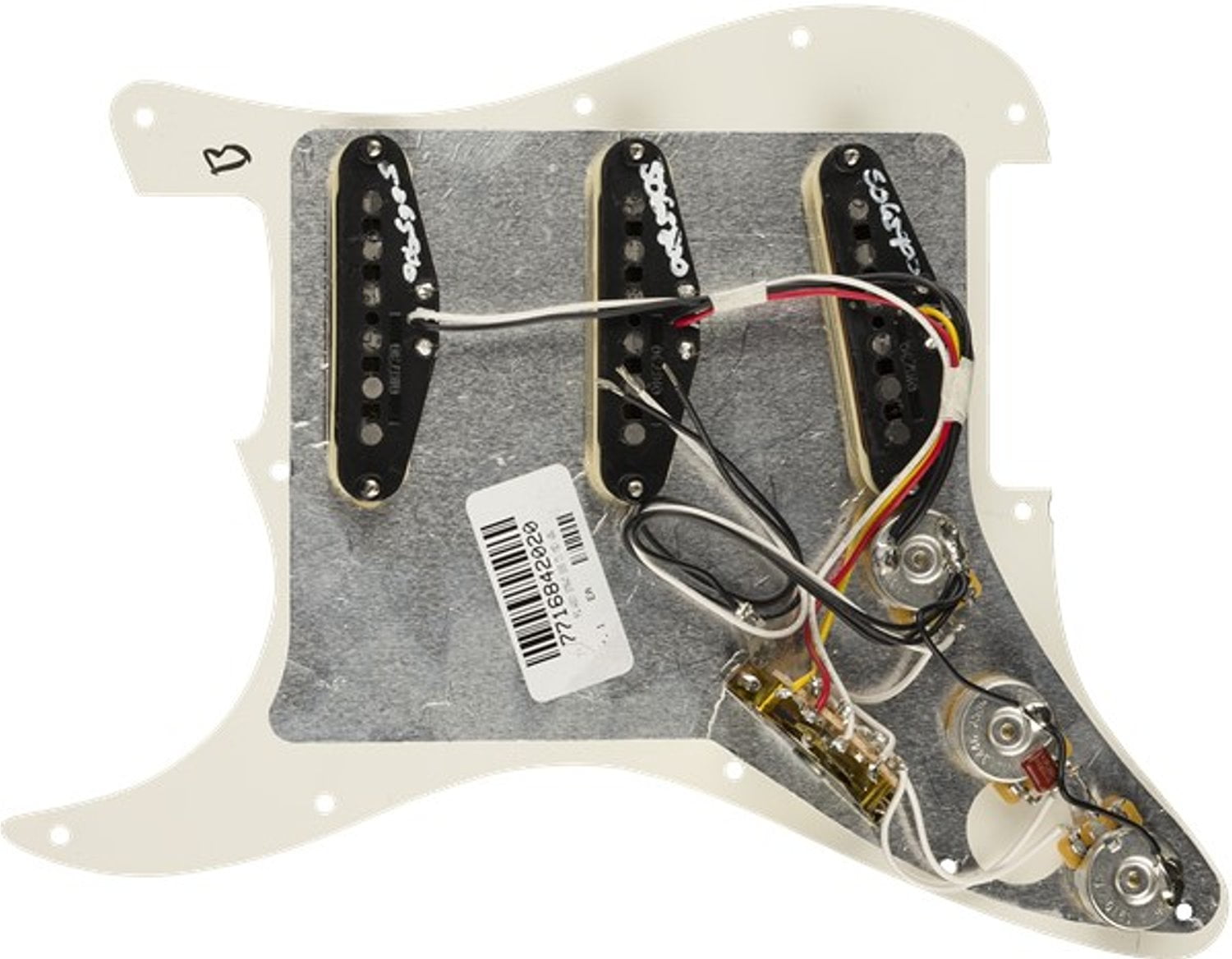 Fender Pre-Wired Strat Pickguard, Tex-Mex SSS, Parchment 11 Hole PG