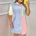 thumbnail image 2 of Betiyuaoe Blouses Button-Down Shirts for Women Short Sleeve Casual Button Front Pocket Design Colorblock Shirt Dress, 2 of 4
