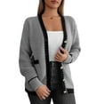 thumbnail image 3 of Cardigan Sweaters for Women Open Front Long Sleeve Button Down Knit Jackets with Pockets Fall Winter Outfits Gray M, 3 of 9