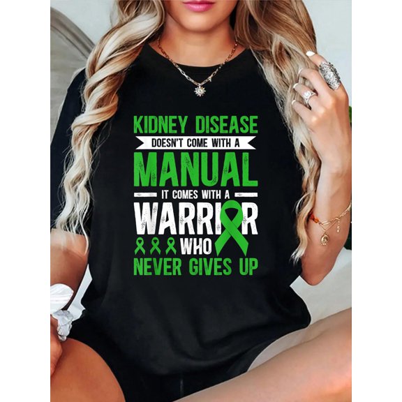 100% Cotton Proud Kidney Disease Warrior Kidney Disease Awareness Month T-Shirt Women's Graphic Tee Casual Tops