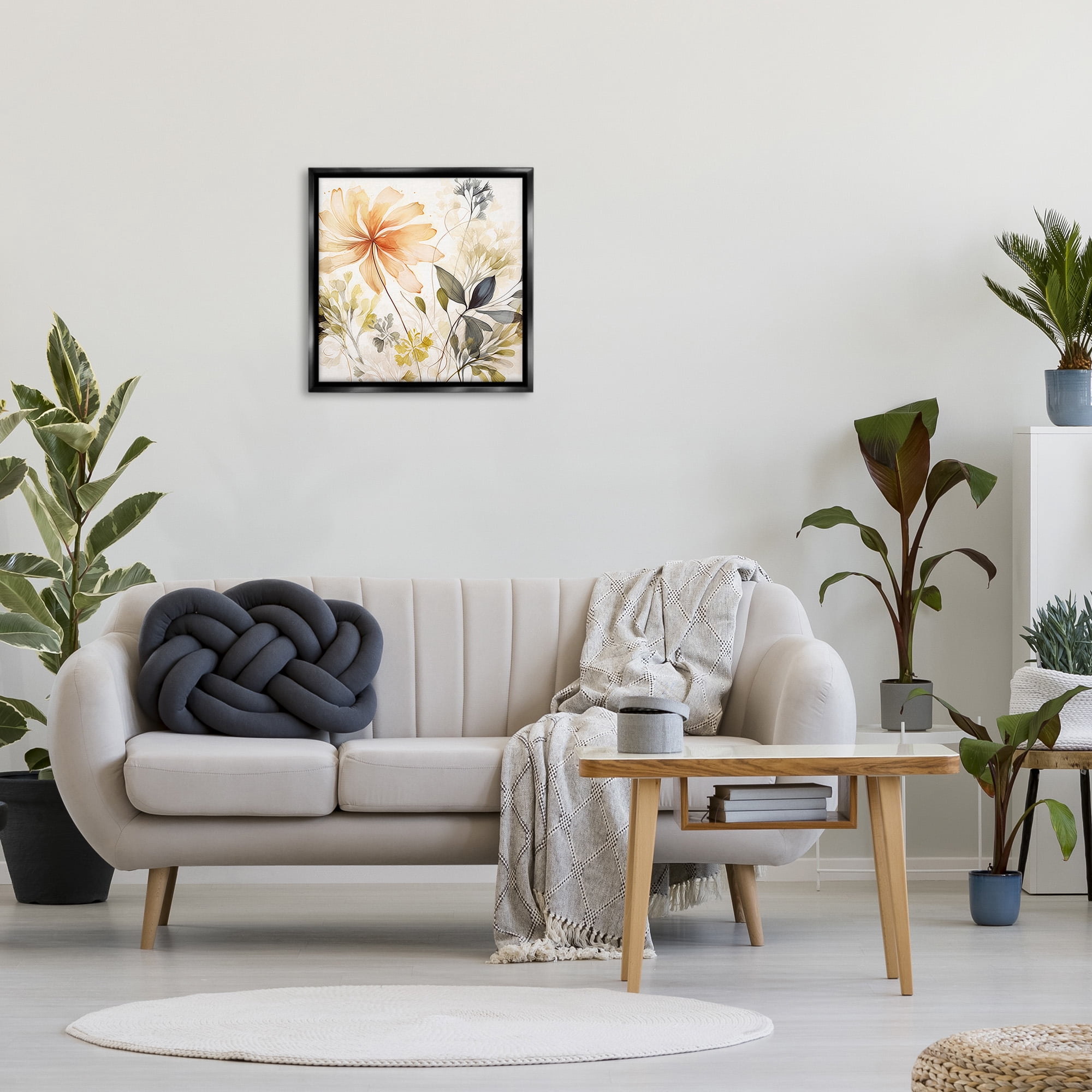 Stupell Industries Botanical Serenity Pattern Botanical & Floral Painting Black Floater Framed Canvas Art Print Wall Art, 25 x 25