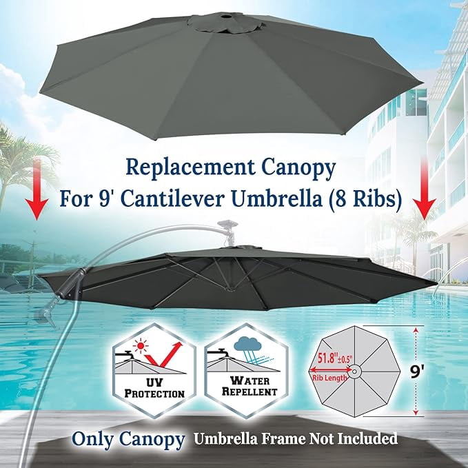 9ft Umbrella Top Cover Only Canopy 8rib Patio Replacement Canopy Outdoor (Canopy Only)