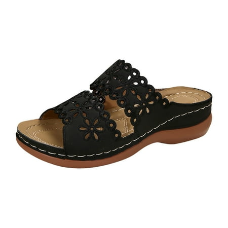 

Jungdeepe Women Shoes Thick Soled Wedge Sandals Fashionable Flower Hollow One Leg Sandals