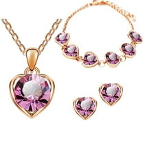 Wentin Reduced Jewelry Sets Women Crystal Jewelry Simple Heart Necklace Earrings Bracelet Three-piece Set