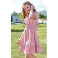 thumbnail image 2 of Oudiya Girls Tie Back Short Sleeve Ruffle Hem Off Shoulder Elegant Casual Summer Dresses, Pink, 4-5Y, 2 of 8
