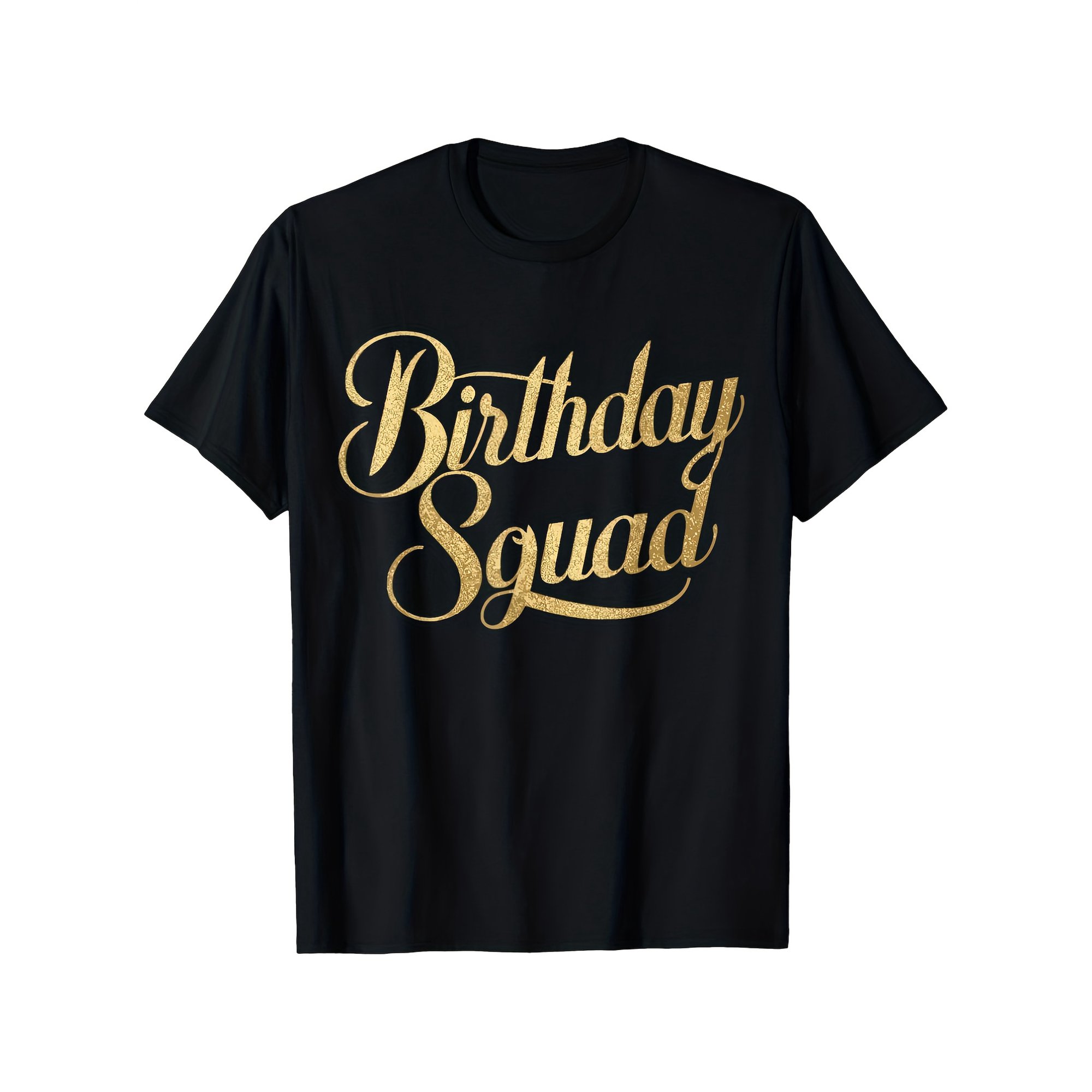 Birthday Squad Matching Family T-Shirts for Boys & Girls - Black Cotton Retro Crew Neck Tees with Golden Lettering Drop Shoulder Short Sleeve Glossy Finish All-Season Casual Wear for Parties