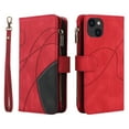 thumbnail image 2 of Zipper Wallet Case for iPhone 15 Plus Large Capacity Card Slots Holder Magnetic Cover, Luxury PU Leather Shockproof Flip Case with Kickstand Wrist Strap Handbag Protective Case, Red, 2 of 11