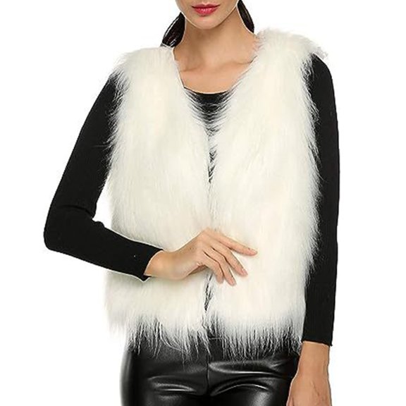 Aellinatey Fashion Women Faux Furs Waistcoat Short Vest Jacket Coat Sleeveless Outwear