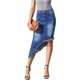 thumbnail image 4 of Falda de mezclilla pantalones cortos de mujer jeans borde crudo deshilachado agujero elástico cintura media minifalda casual 221-azul claro 6, 4 of 5