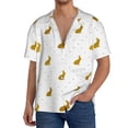 thumbnail image 3 of Vsdgher Gold Rabbit Print Men's Wrinkle Free Untucked Cuban Shirt Business Casual Button Down Shirts Short Sleeve Shirt, 3 of 7