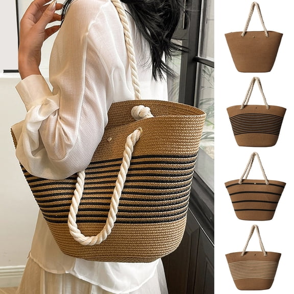 Stylish Women's Woven Straw Bucket Tote Handbag for Daily Commuting and Summer Beach Travel with Large Capacity