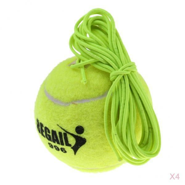 4 Piece Rubber Felt Tennis Ball and String Replacement For Tennis Trainer,  Green