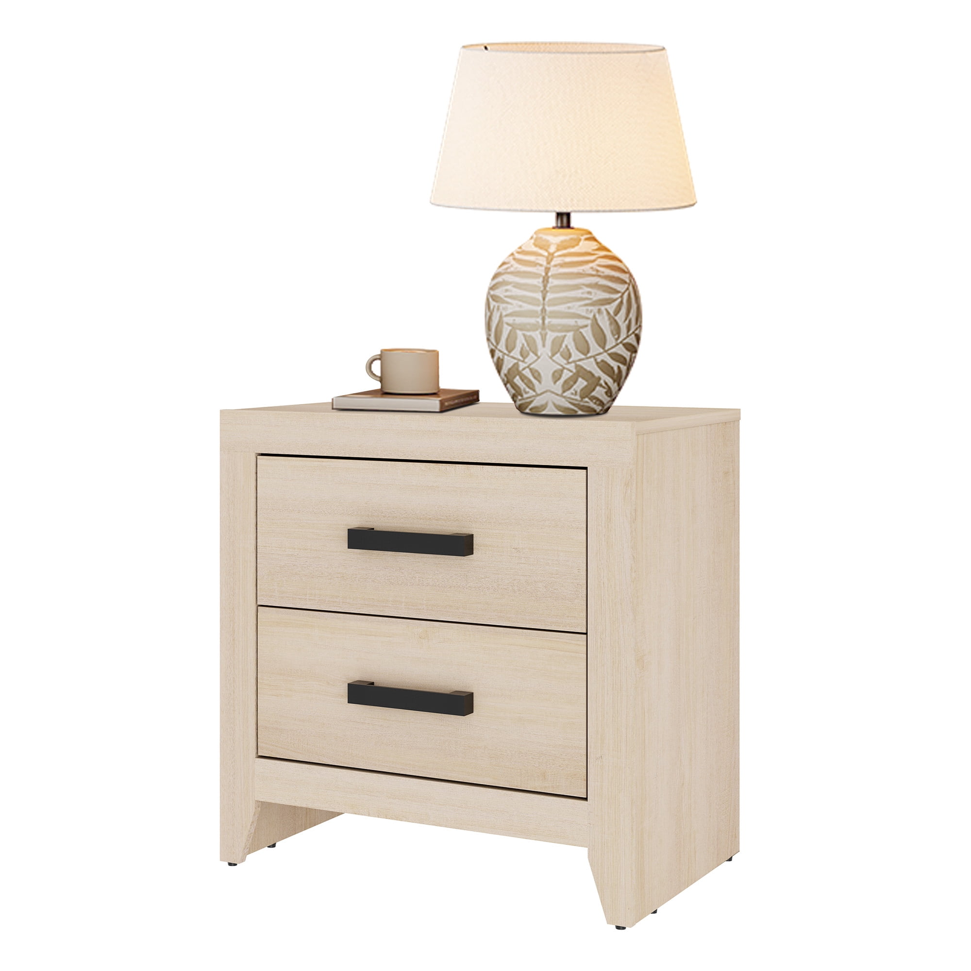 Farmhouse Rustic Wooden Nightstand With 2 Smooth‑Glide Storage Drawers,Solid‑Base Bedside End Table,Multi‑Purpose Accent Side Cabinet For Bedroom,Living‑Room,Beige