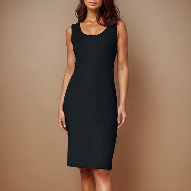 Karight Women's Summer Rib Knit Stretch Crewneck Sleeveless Bodycon Midi Dress