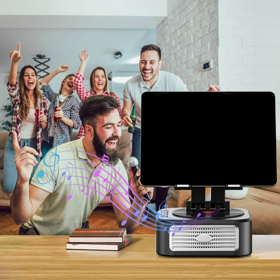 3-in-1 Tablet Stand, Bluetooth Speaker & Phone Holder, 360° Rotatable, 5W HD Sound, 3000mAh Battery, for Work/Learning/Streaming, Compatible with iPad/Smartphones