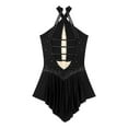 thumbnail image 6 of TiaoBug Women Sleeveless Lyrical Dance Dress Shiny Rhinestone Figure Ice Skating Skirted Leotard Black S, 6 of 7