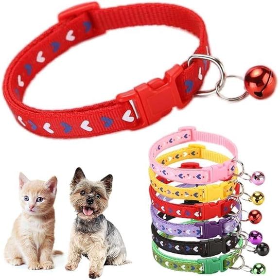 1Pack Cat Collar with Bell,Love Pattern Cat Collar Girl Cute Fancy Boys Puppy Collar with Bells for XXS XS Tiny Little Kitten Pet