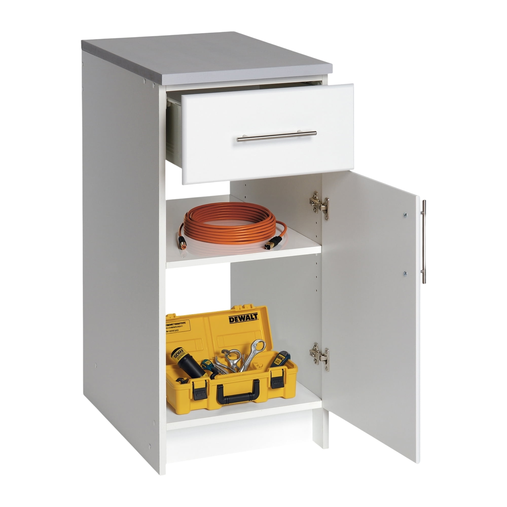 Prepac Elite 16" Storage Cabinet, White Storage Cabinet, Base Cabinet, Bathroom Cabinet with 1 Drawer and Adjustable Shelf 24" D x 16" W x 36" H, WED-1636