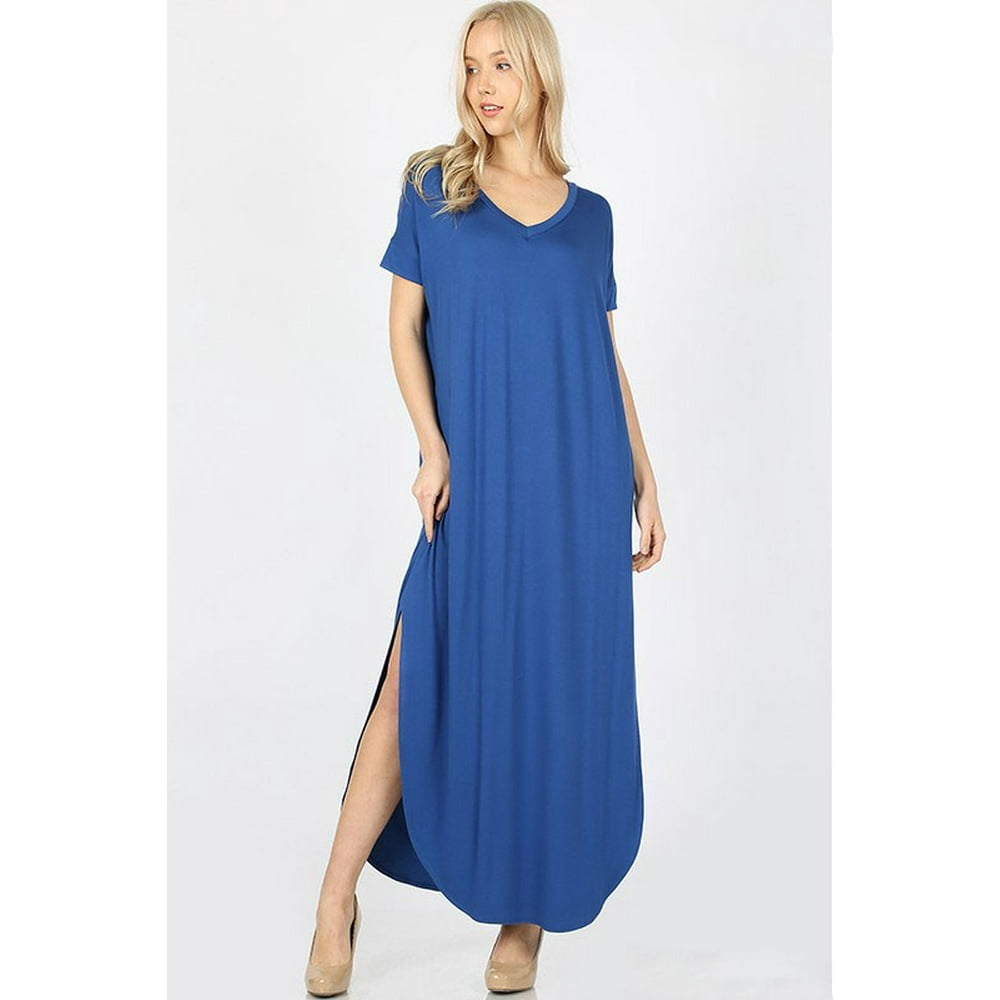 Zenana Zenana Outfitters Women's V Neck Short Sleeve Maxi Dress