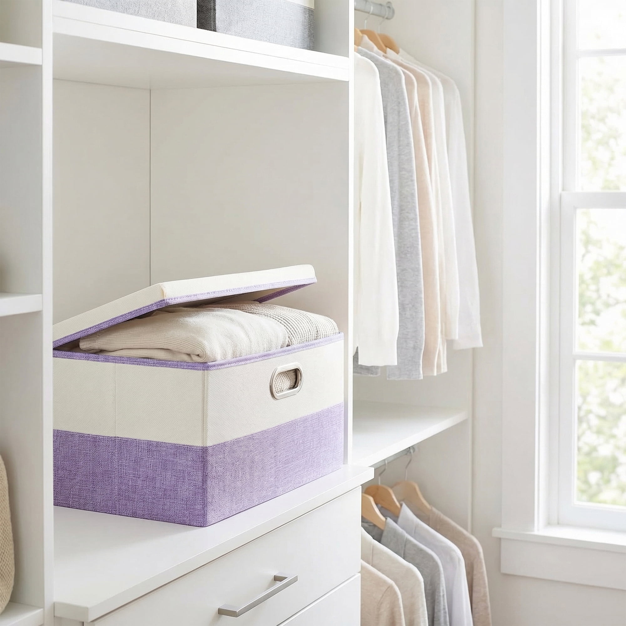 Unique Bargains Fabric Storage Bin with Lids Purple 15*9.8*8.3in