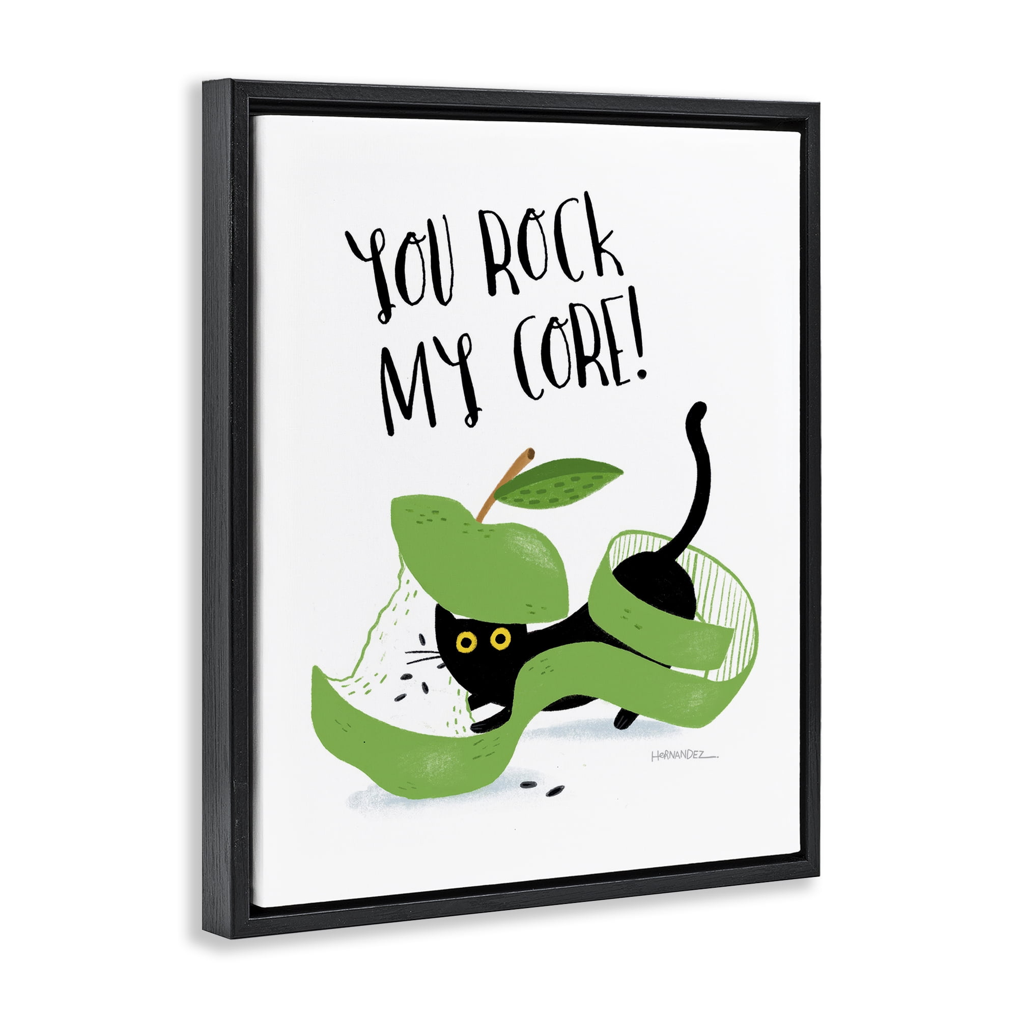 Stupell Industries Rock My Core Cat Animals Painting Black Floater Framed Canvas Art Print Wall Art, 17 x 21