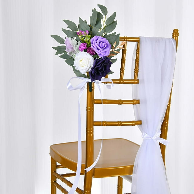 Xihbxyly Flores para Respaldo de Silla de Boda, Elegante Ramo de Rosas de Seda, Decoración Romántica para Pasillo, Fácil Instalación de Lazos, Configuración Versátil para Bodas, Ceremonias En Hotel o