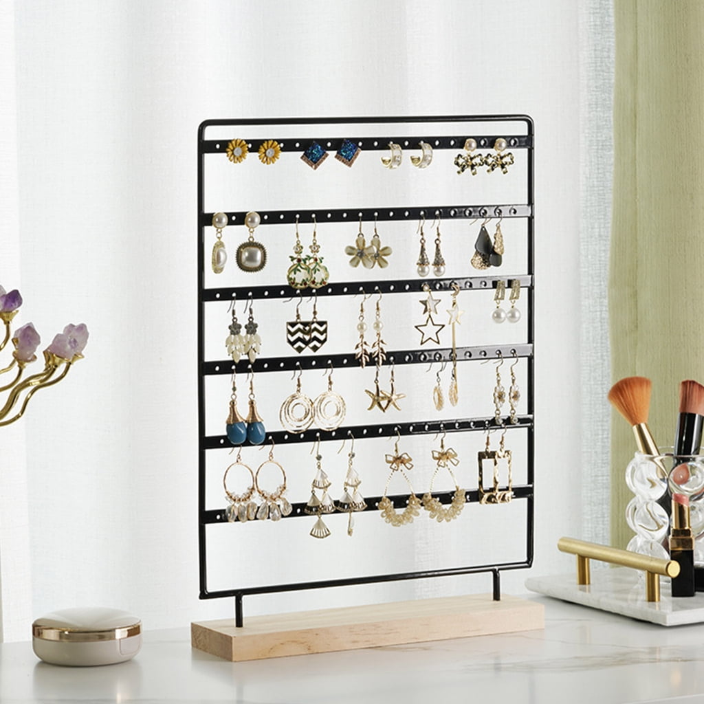 Yammee Earrings Organizer Jewelry Display Stand 6 Tiers Earring Holder Rack for Hanging Earrings Ear Studs with Wood Base Women