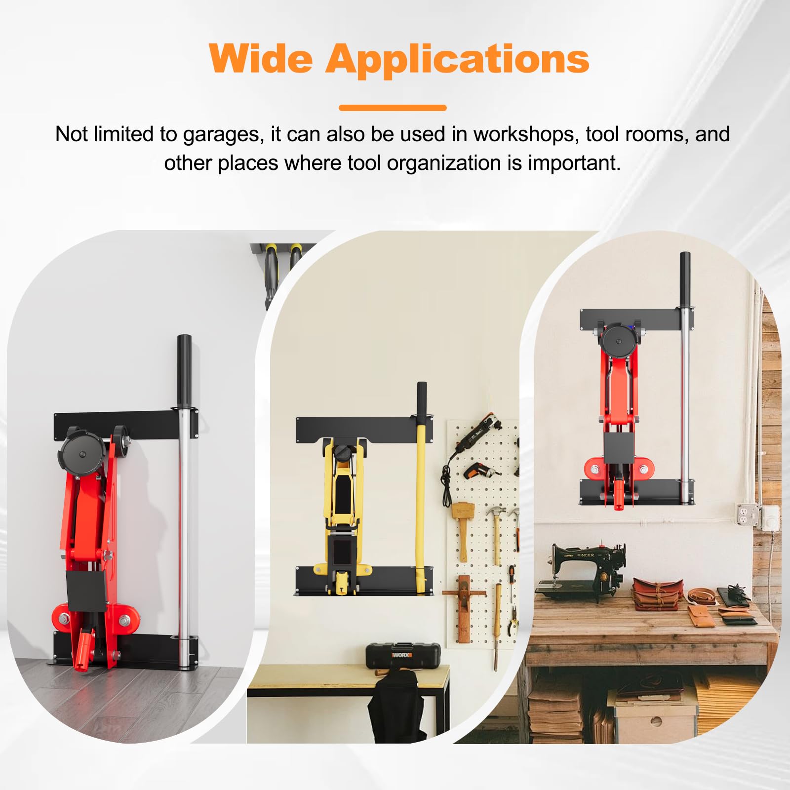 Wall-Mounted Floor Jack Stand Storage Compatible with Racing Jacks From 1.5-3 tons