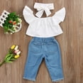 thumbnail image 4 of 3Pcs Kids Baby Girls Off Shoulder Tops Holes Denim Pants Jeans Outfits Set Clothes, 4 of 6