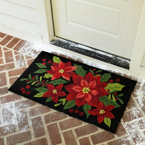 Indoor/Outdoor Poinsettia Hooked Polypropylene Accent Rug 24"x42"