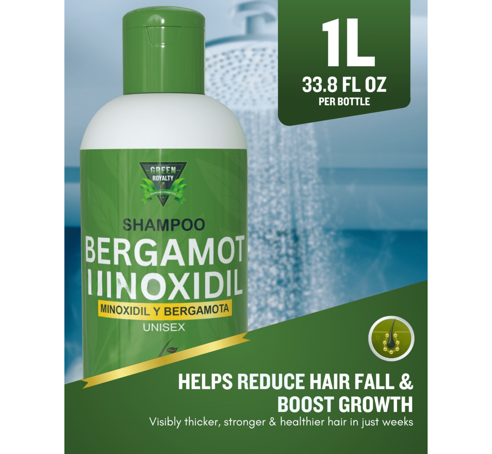 Green Royalty Mino Hair Care System – Shampoo with Keratin & Collagen, Bergamot Mino Shampoo & Hair Tonic Spray, Unisex, 3-Piece Set